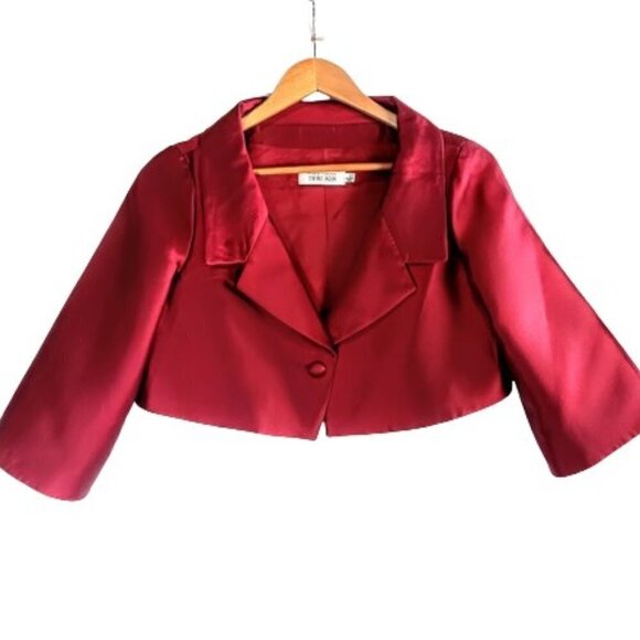 Rickie Freeman Teri Jon Red Silk Wool Bolero Jacket - Picture 1 of 5